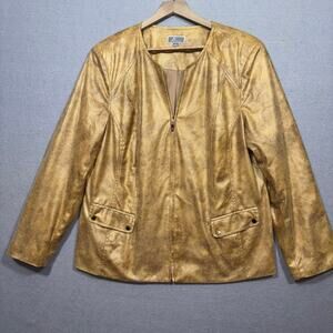 JM Collection Jacket 18 Plus Gold‎ Textured Shine Elegant Statement Maximalist